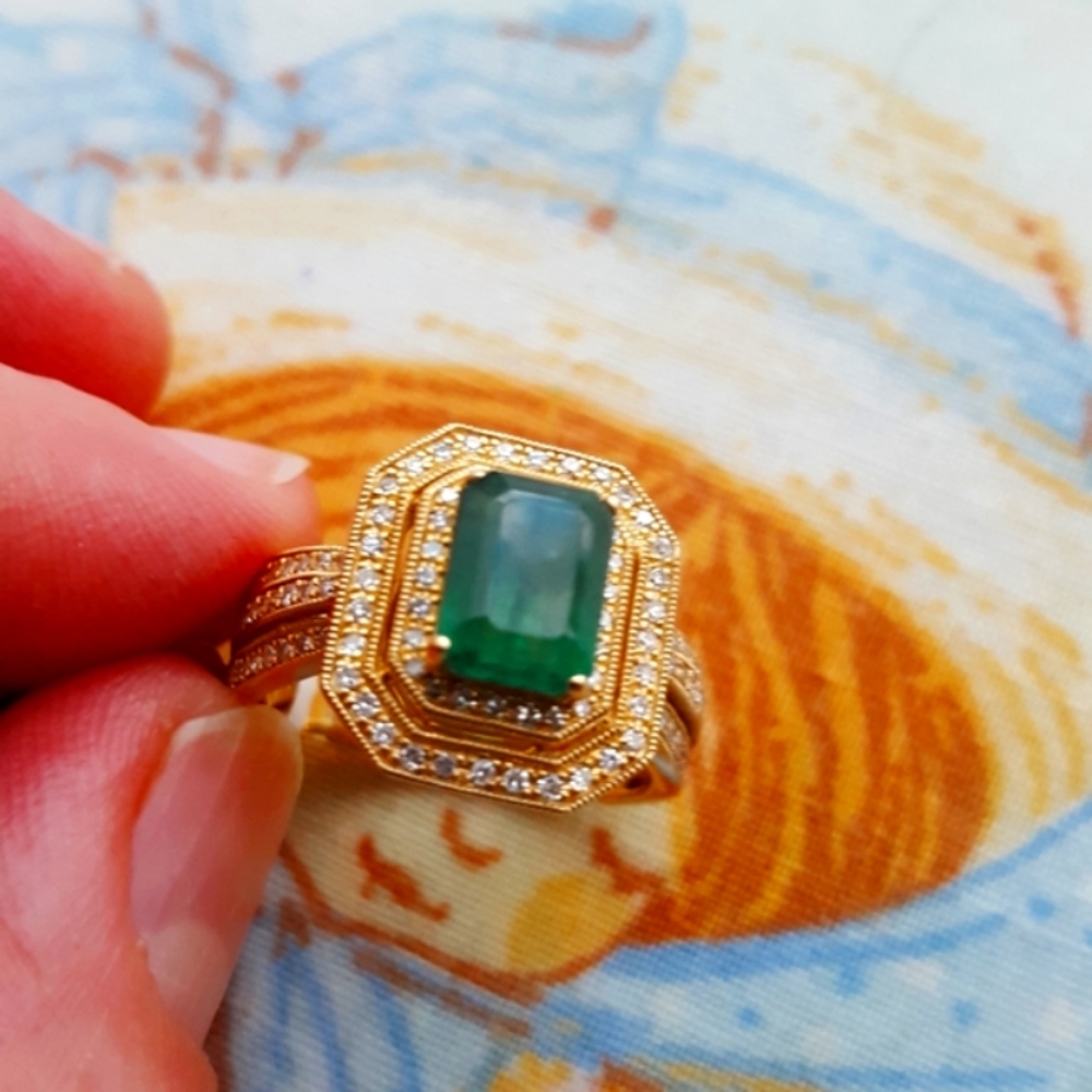 HP💫NWT🌙EFFY  14k Emerald Diamond Ring in Box Brasilica Collection - Picture 14 of 16